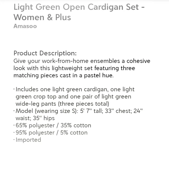 😘Mint Colored Open Cardigan 3 Piece Set pantsuit - Picture 5 of 9